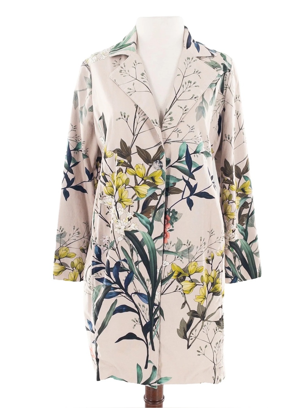 Chicos Tan Multi Floral Botanical Print Cotton Canvas Duster Blend Size 10P Coat